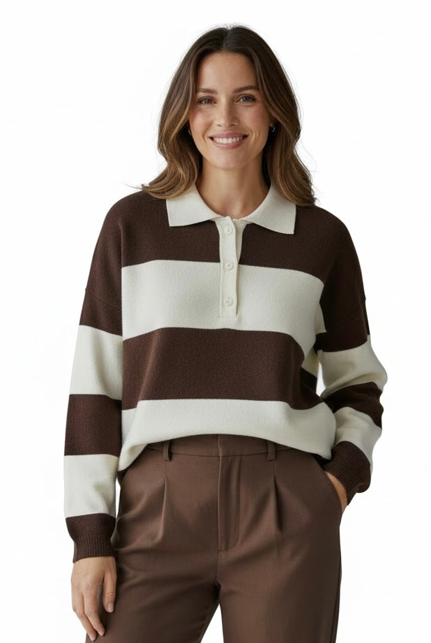 Cream/brown shirt style Jumper