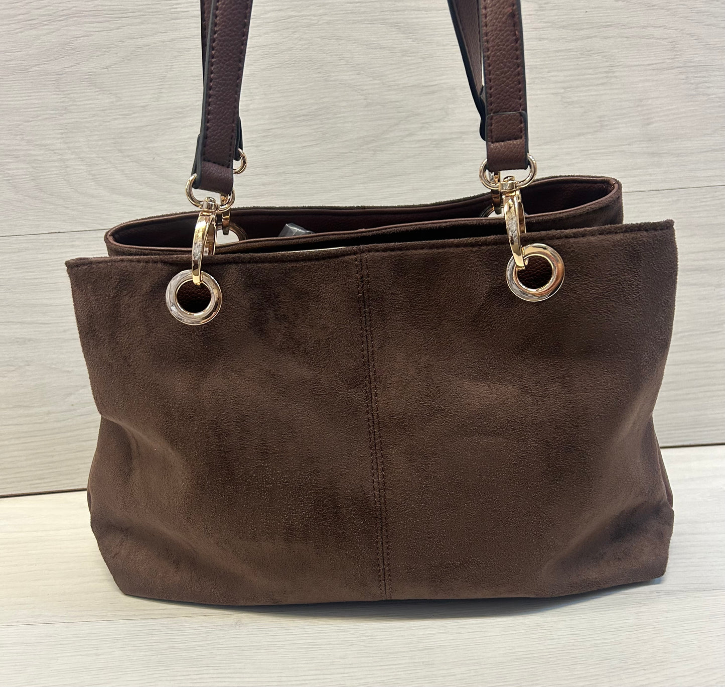 Chocolate suede handbag