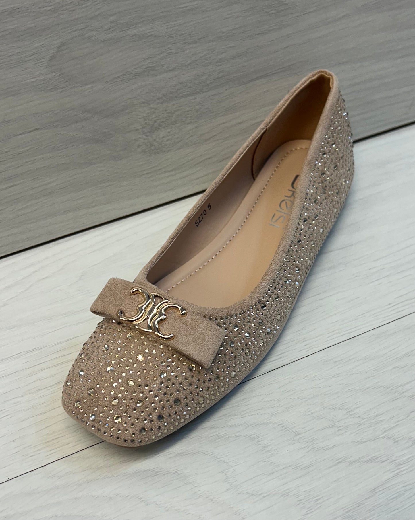 S270-beige diamanté ballet pump