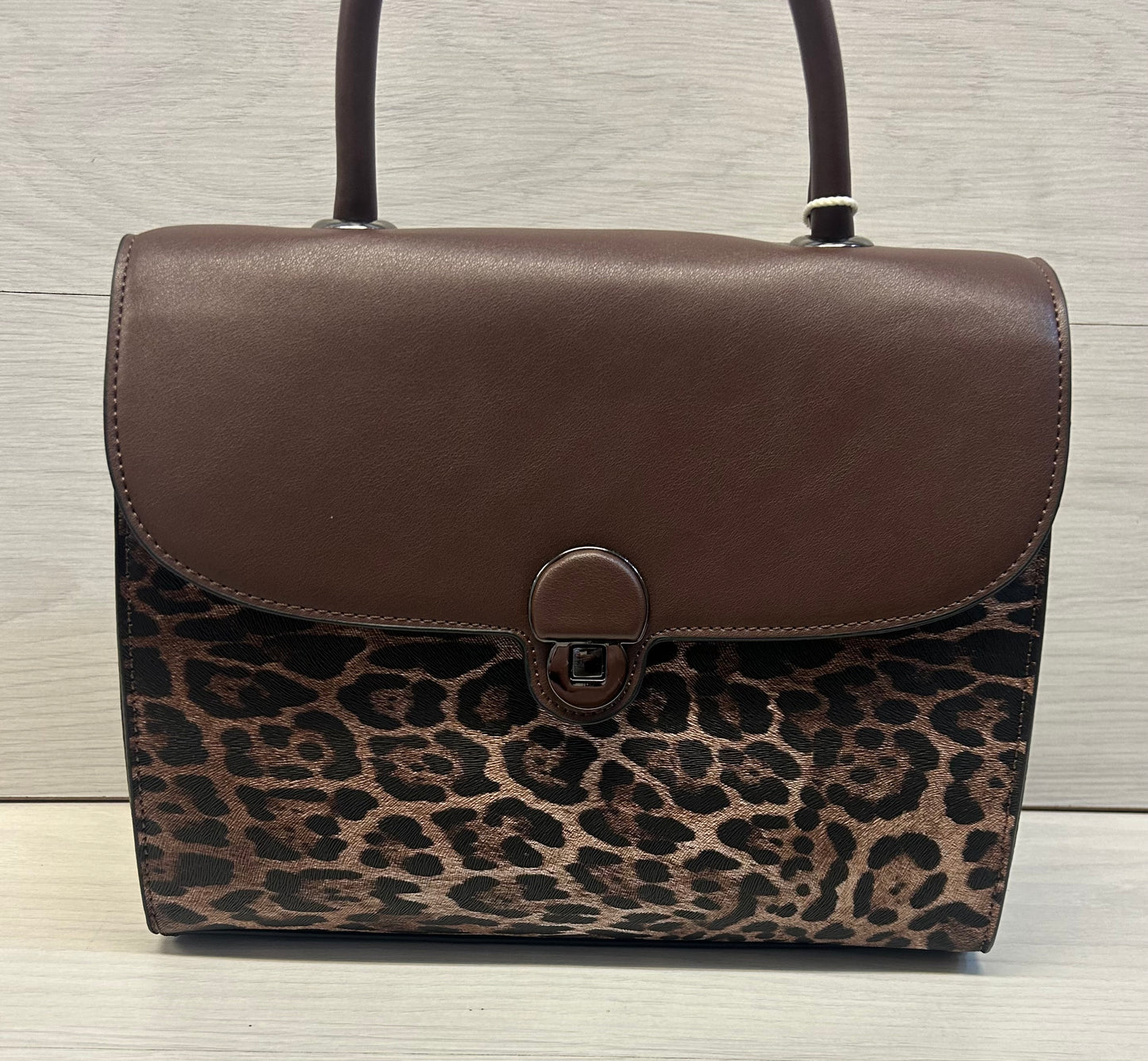 Chocolate/leopard satchel bag