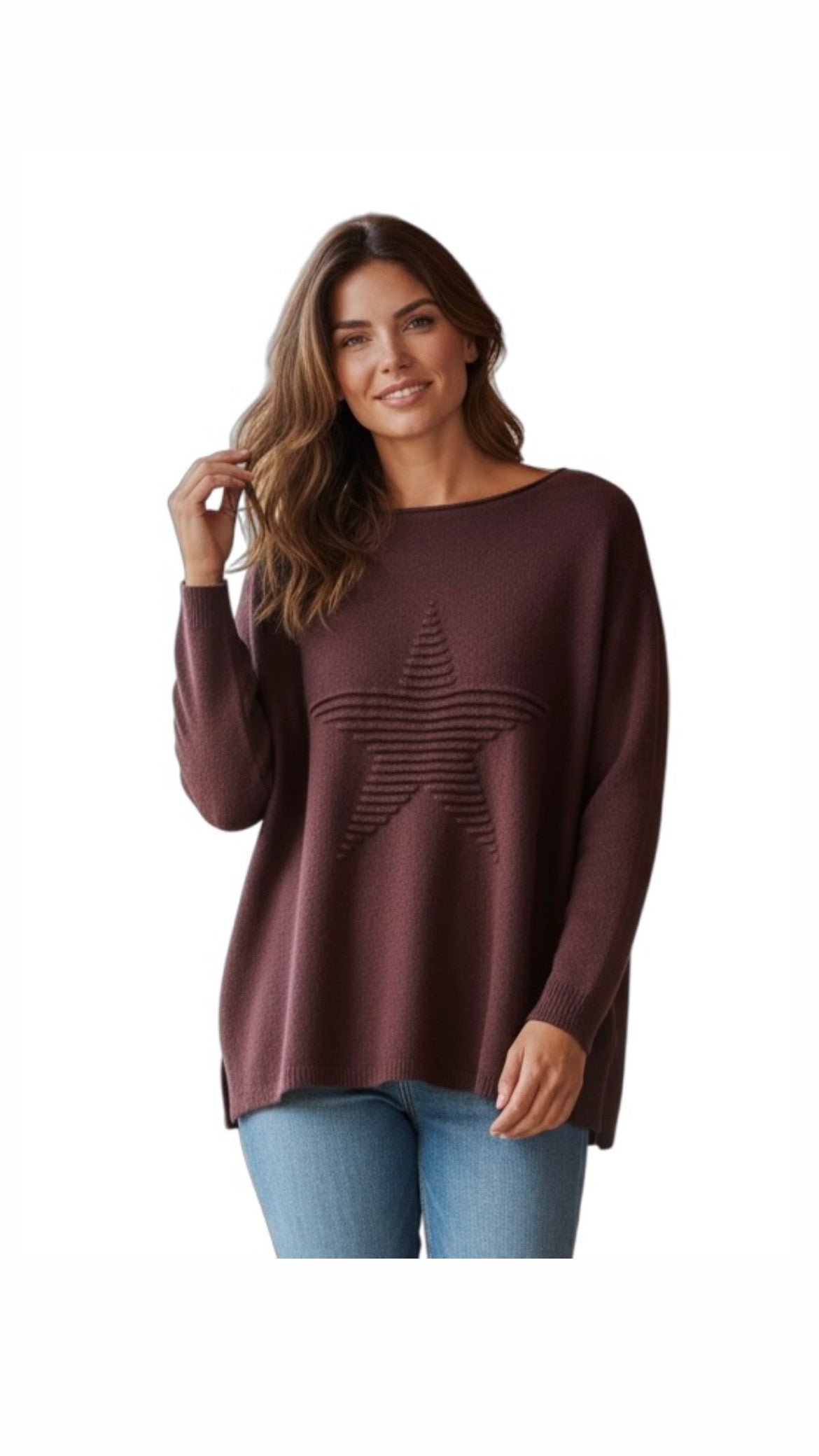 Erika ribbed star Jumper- chocolate
