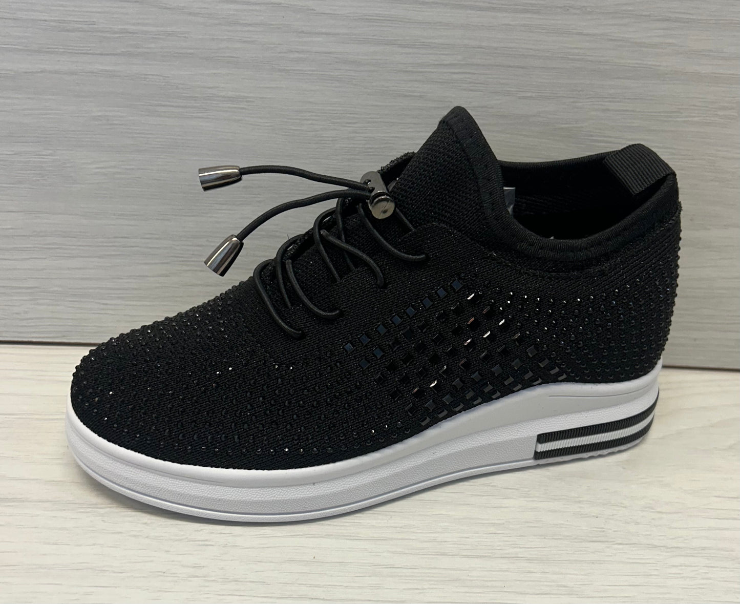 Black diamanté wedge trainer