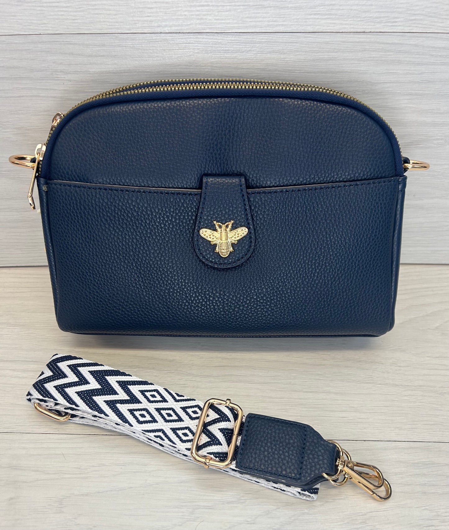 Bee Navy Double Zip bag