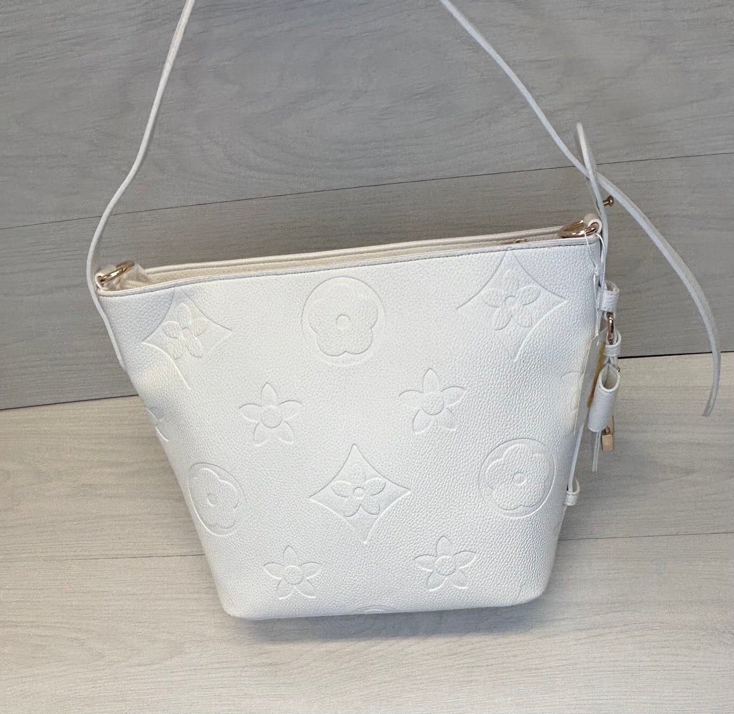 White LV bucket bag