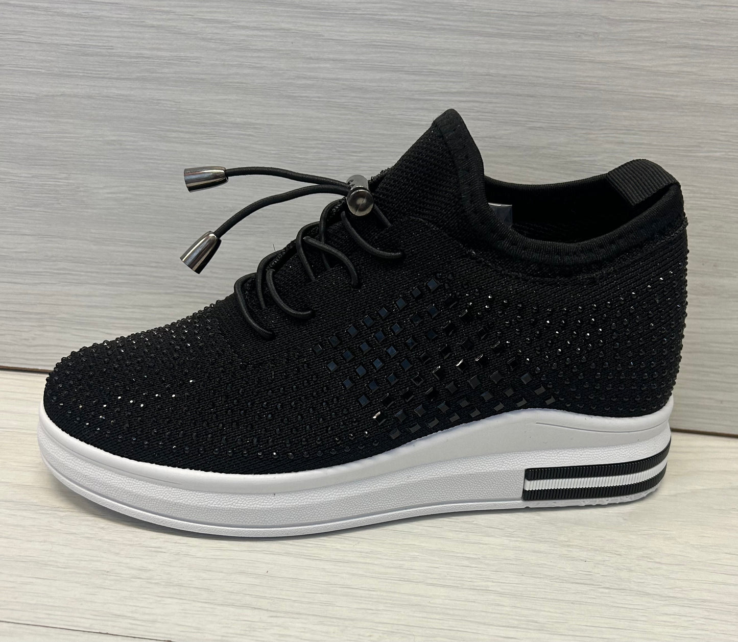 Black diamanté wedge trainer
