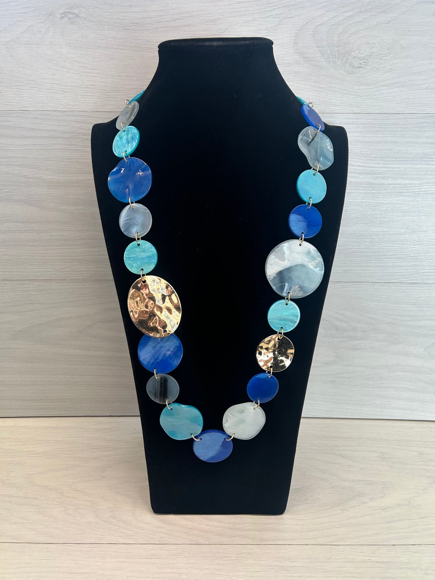 Blue/Gold circle acrylic Necklace