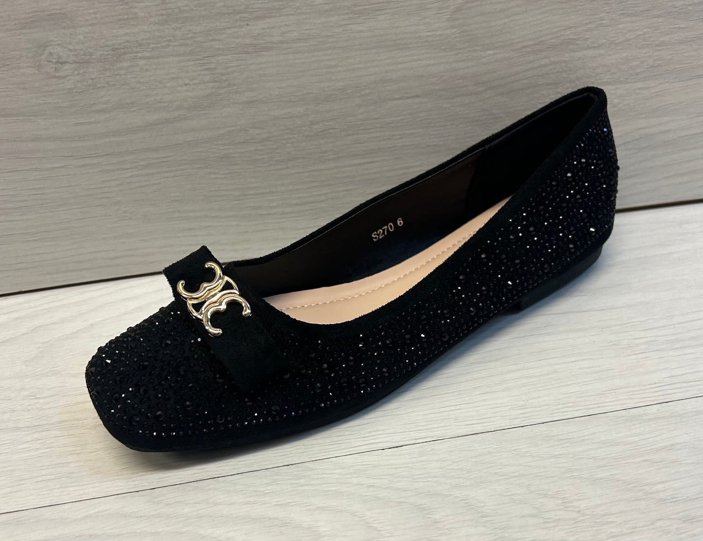 S270-black diamanté pump