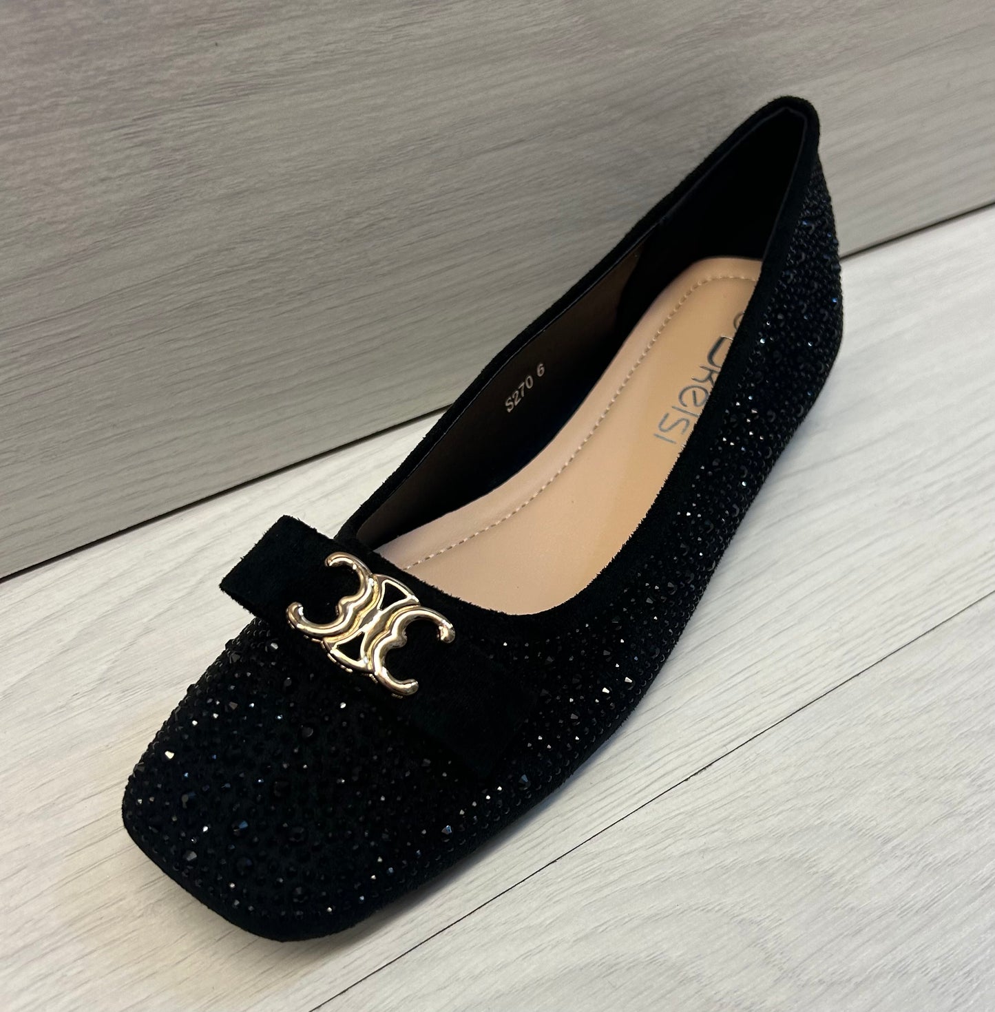 S270-black diamanté pump
