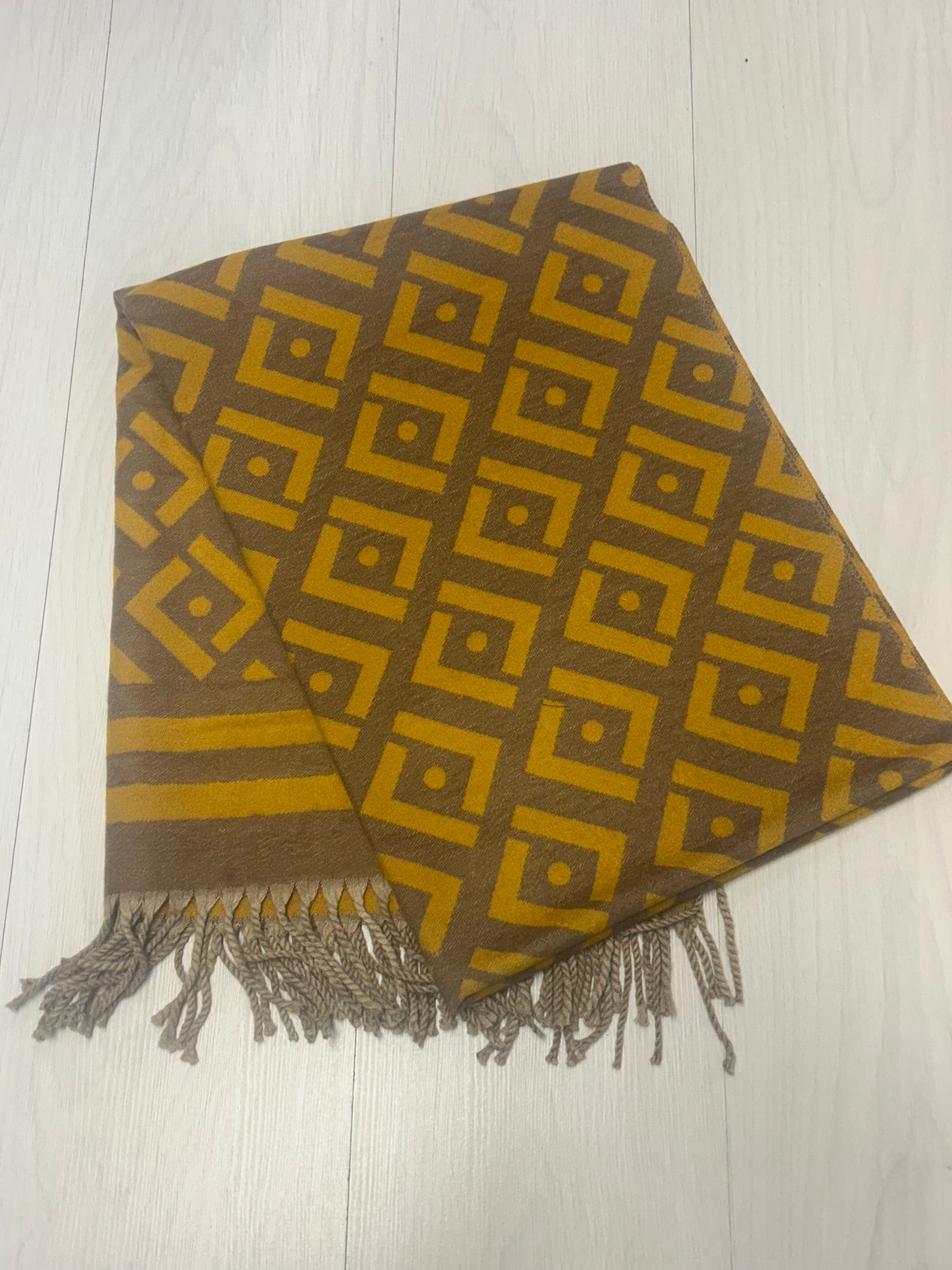 Mustard/Brown square print scarf