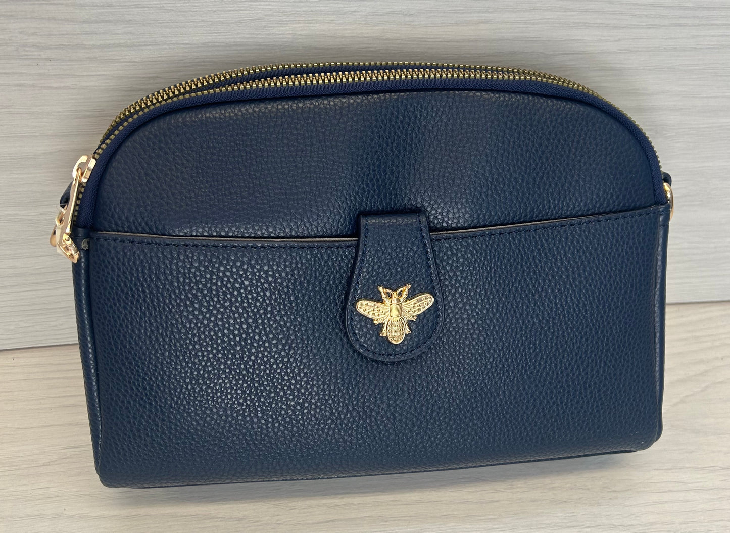 Bee Navy Double Zip bag