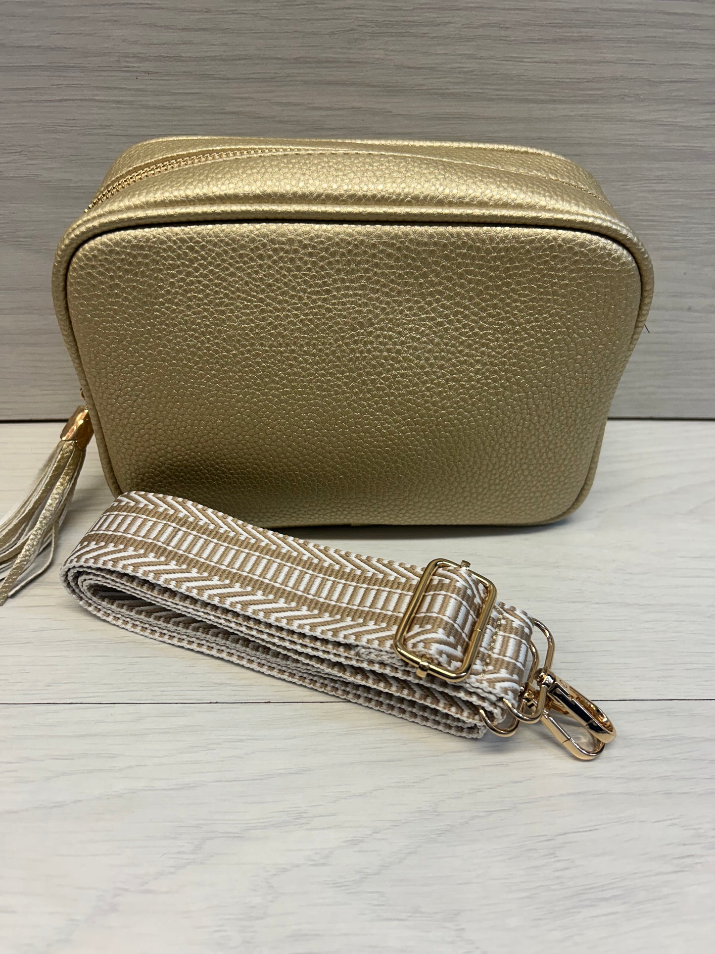 Gold camera bag