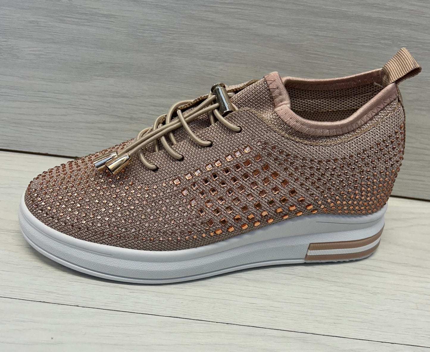 Rose diamanté wedge trainer