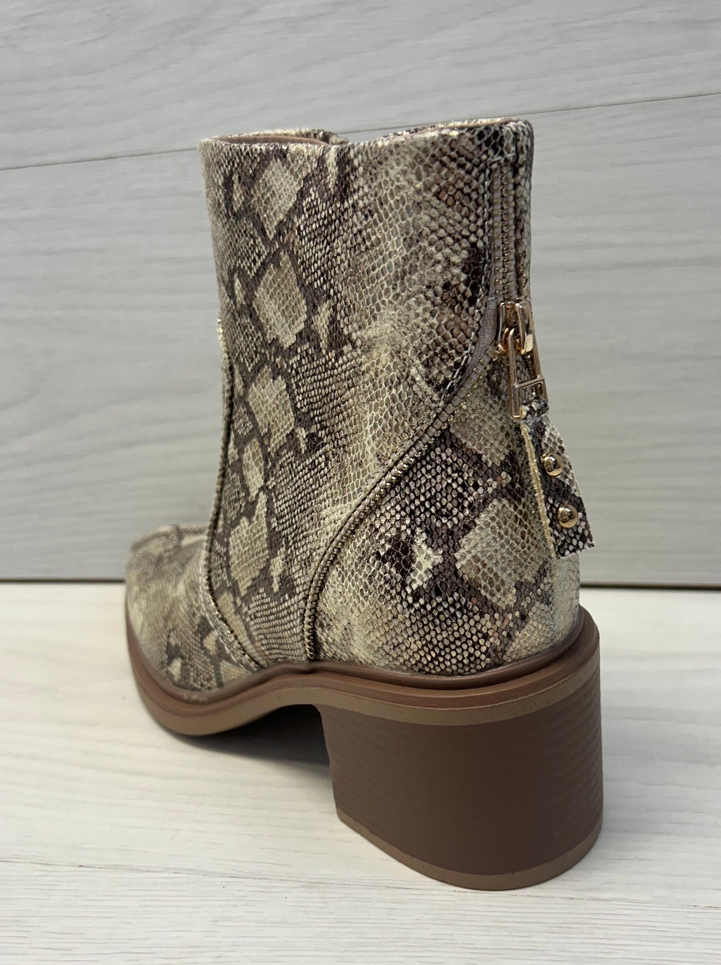 Gold snake print boot