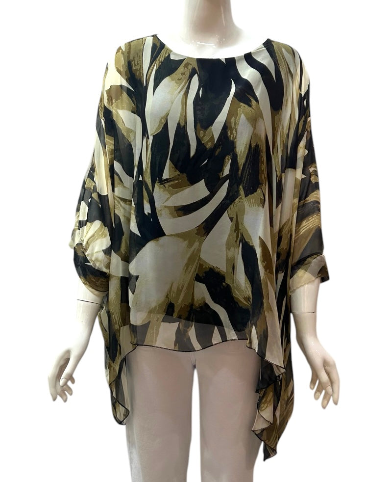 Black palm print blouse
