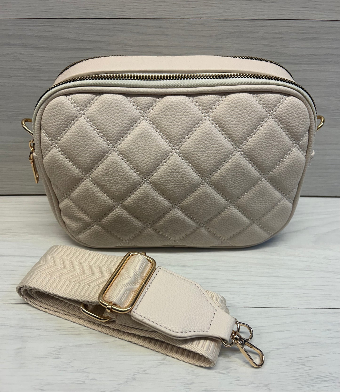 Cream quilted camera bag