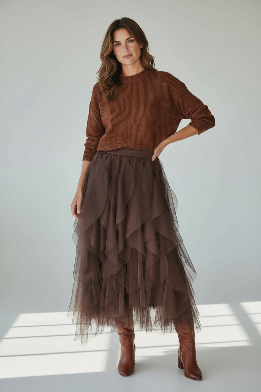 Brown Shredded Skirt