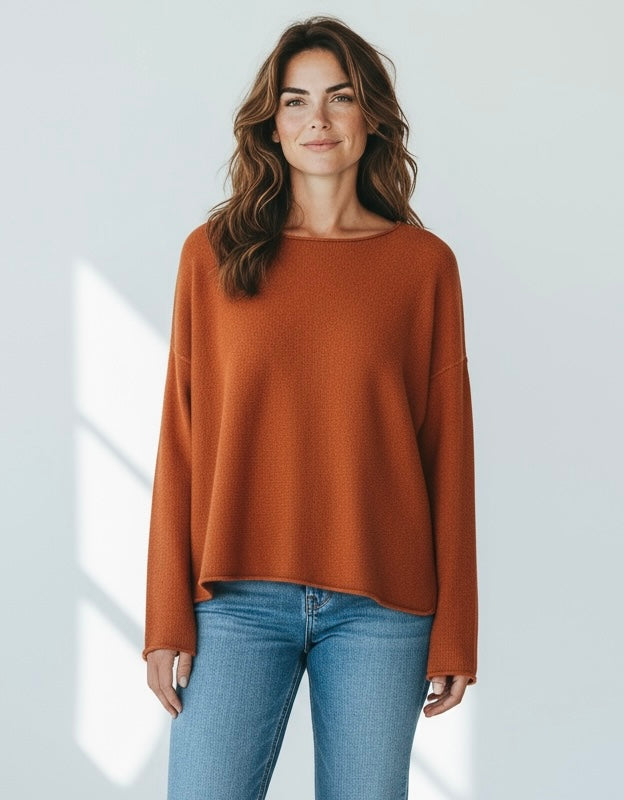 Plain knit jumper -Rust