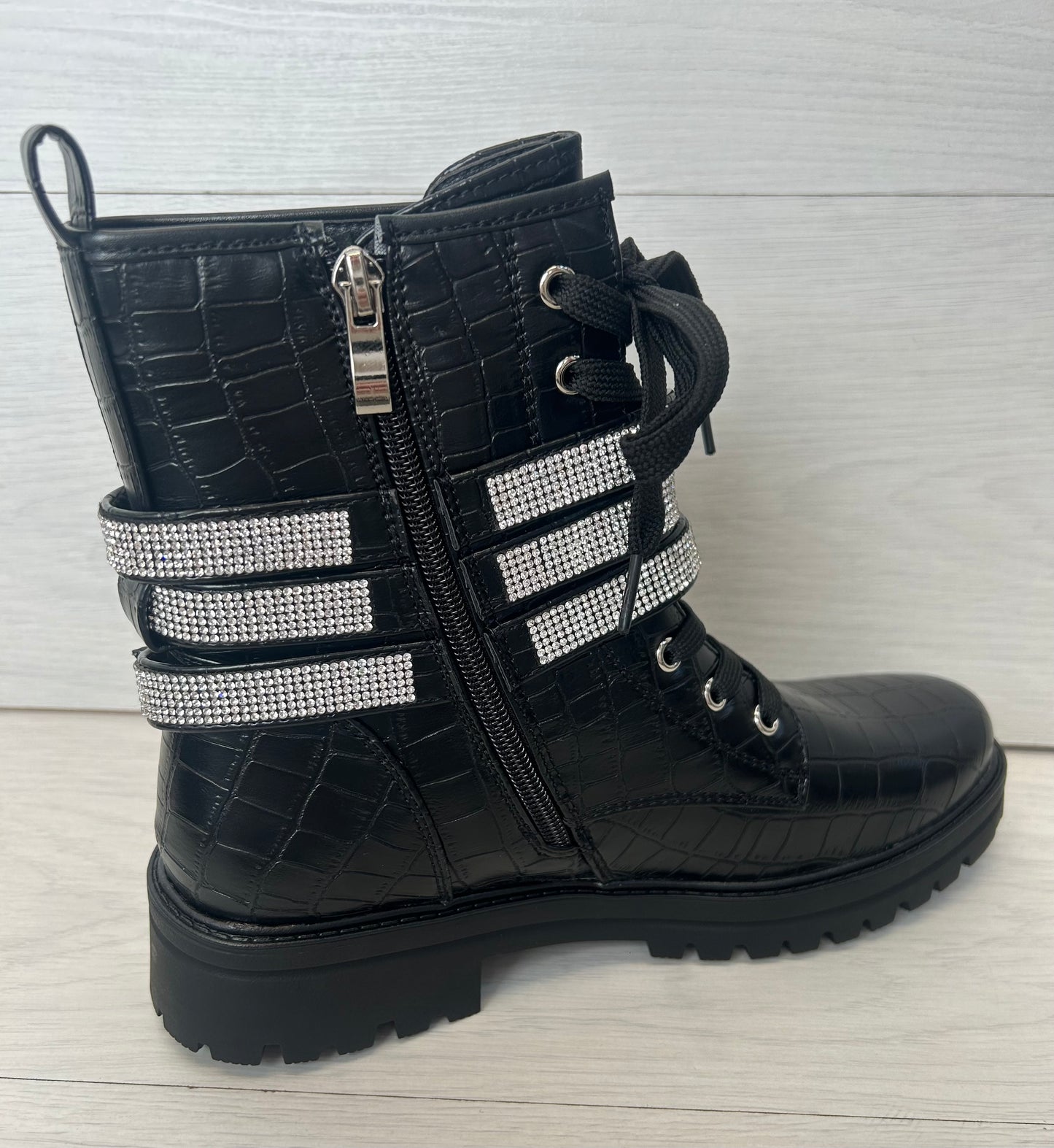 Diamanté military boot