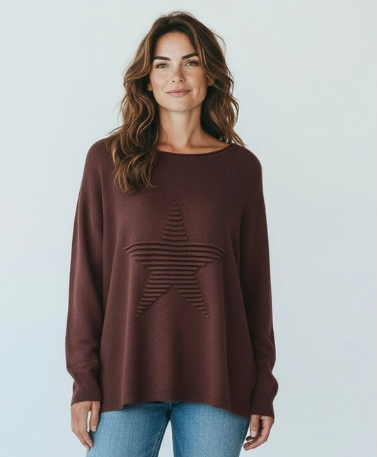 Erika ribbed star Jumper- chocolate