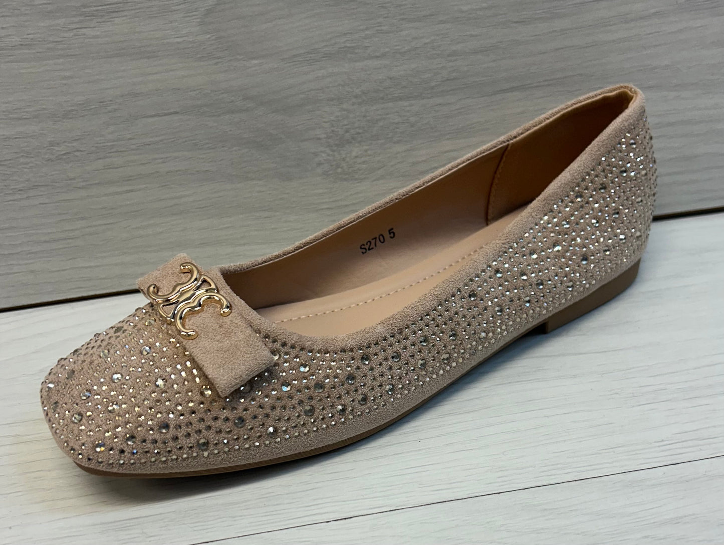 S270-beige diamanté ballet pump