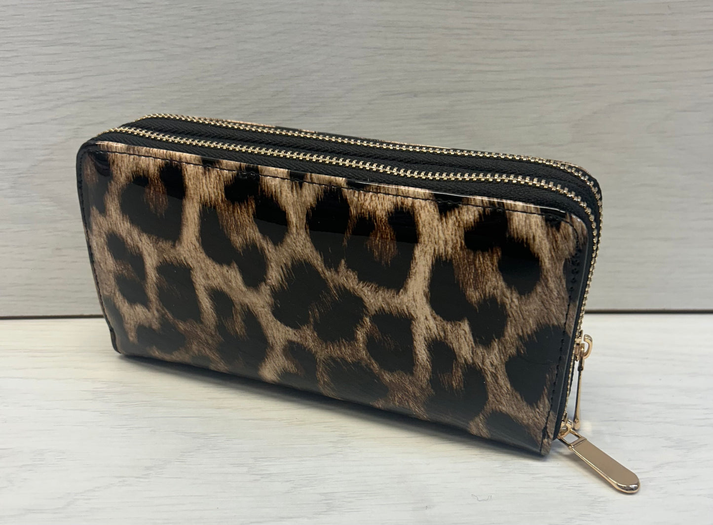 Leopard double zip purse