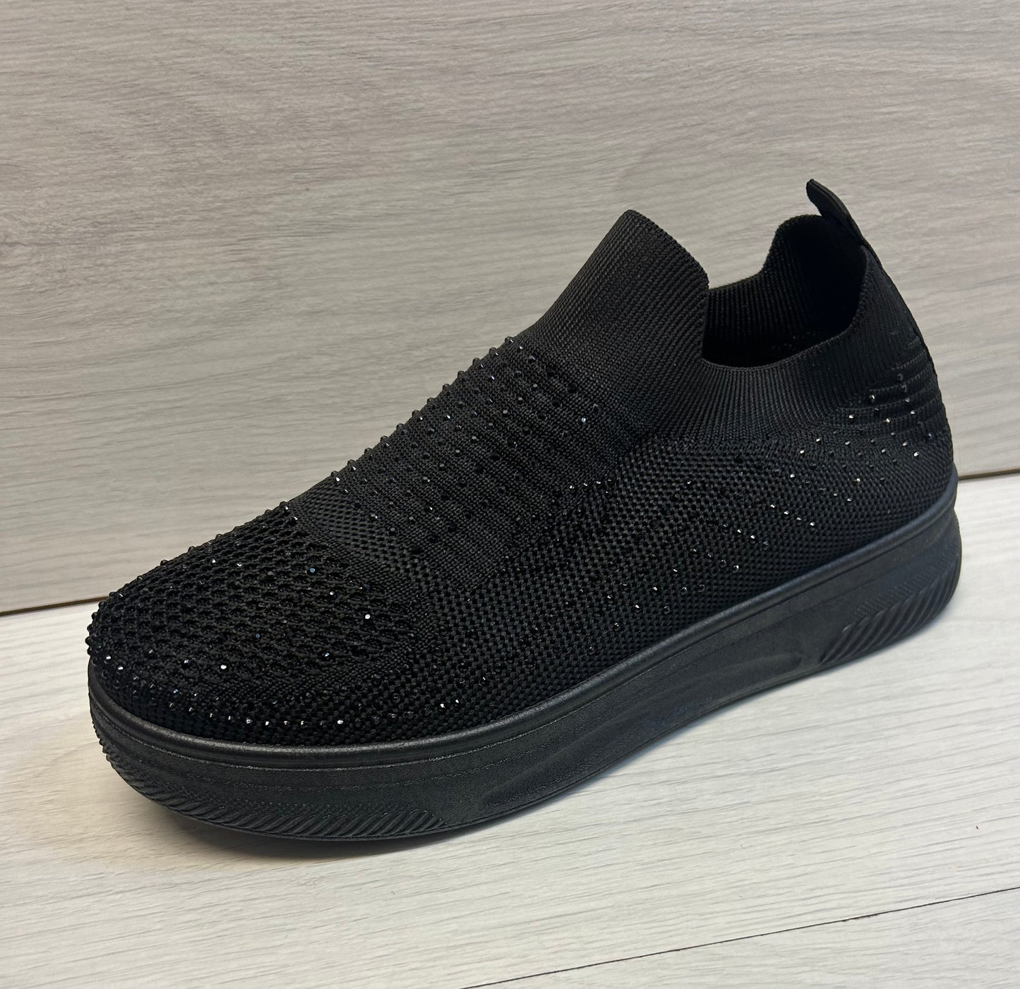 Black diamante stretch trainers