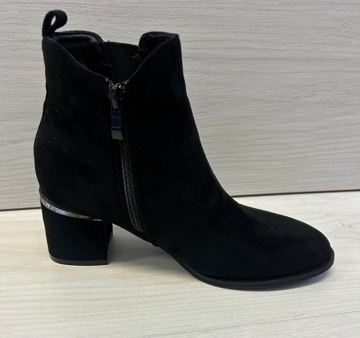 Black suede heeled boot