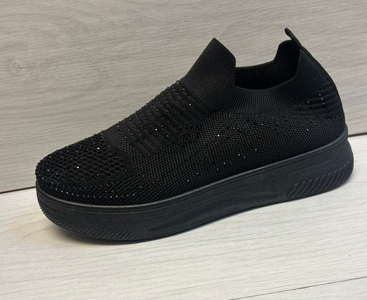 Black diamante stretch trainers