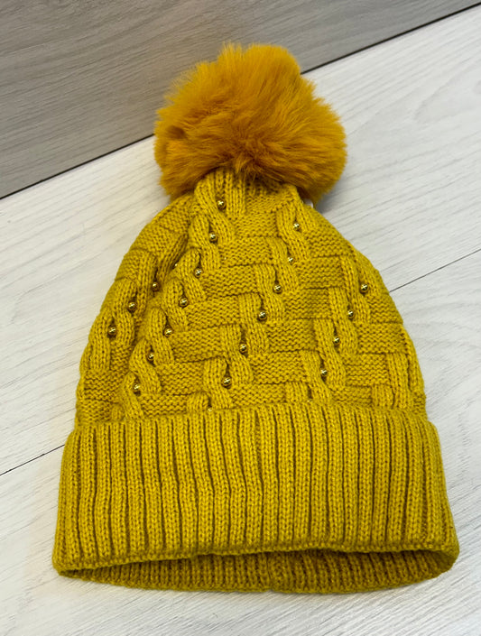 Mustard beaded hat