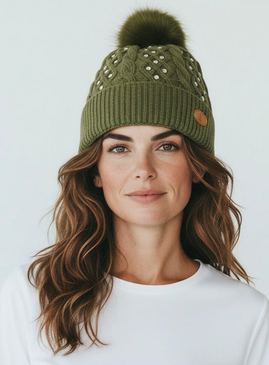 Khaki diamanté hat