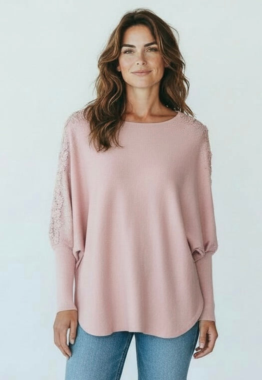 Pink lace open sleeve jumper