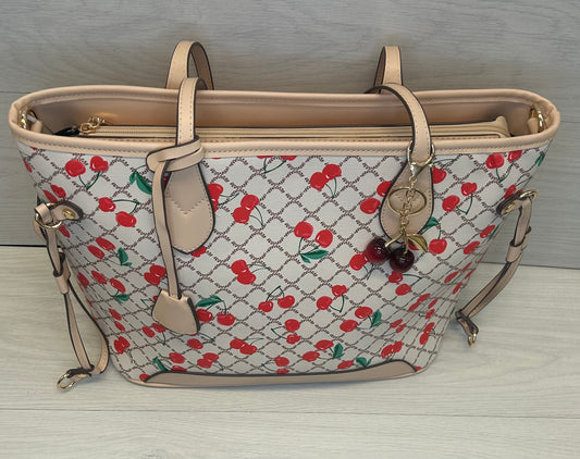 Cream cherry tote bag
