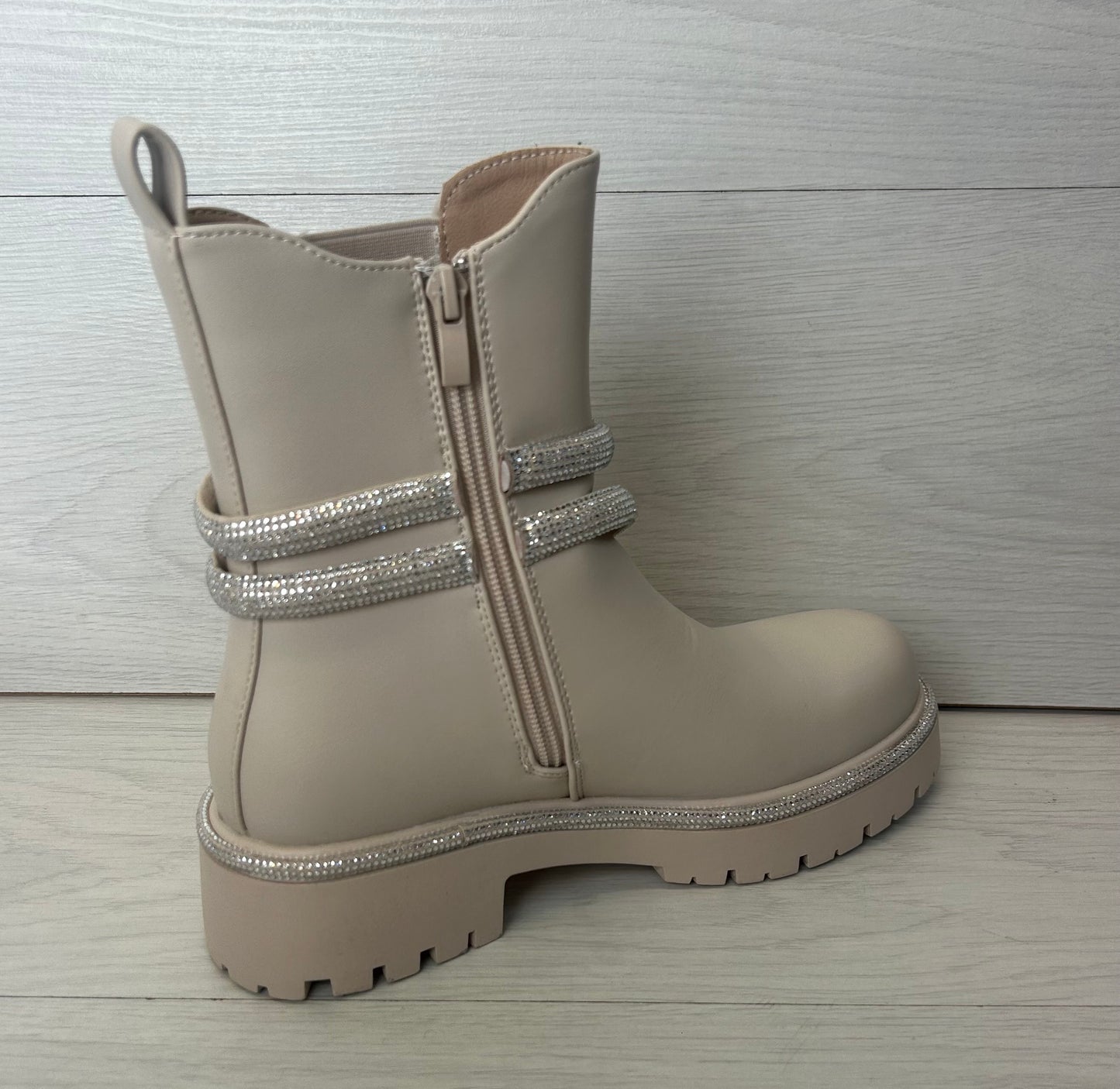 Cream diamanté snake boot