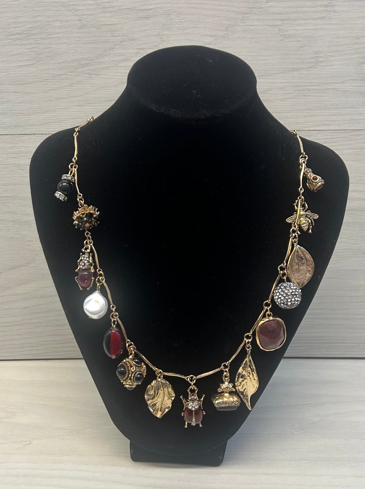 Gold/wine charm necklace