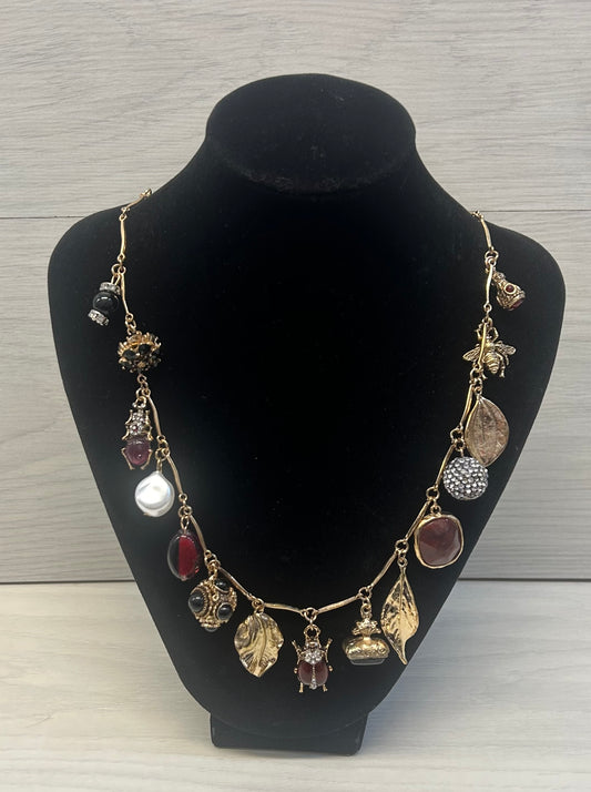 Gold/wine charm necklace