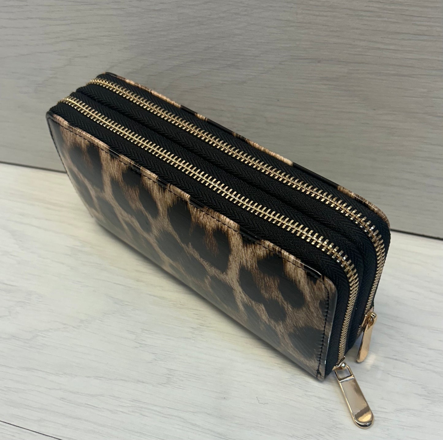 Leopard double zip purse