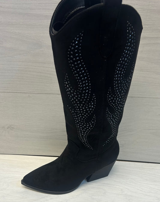 Black diamanté cowboy boots