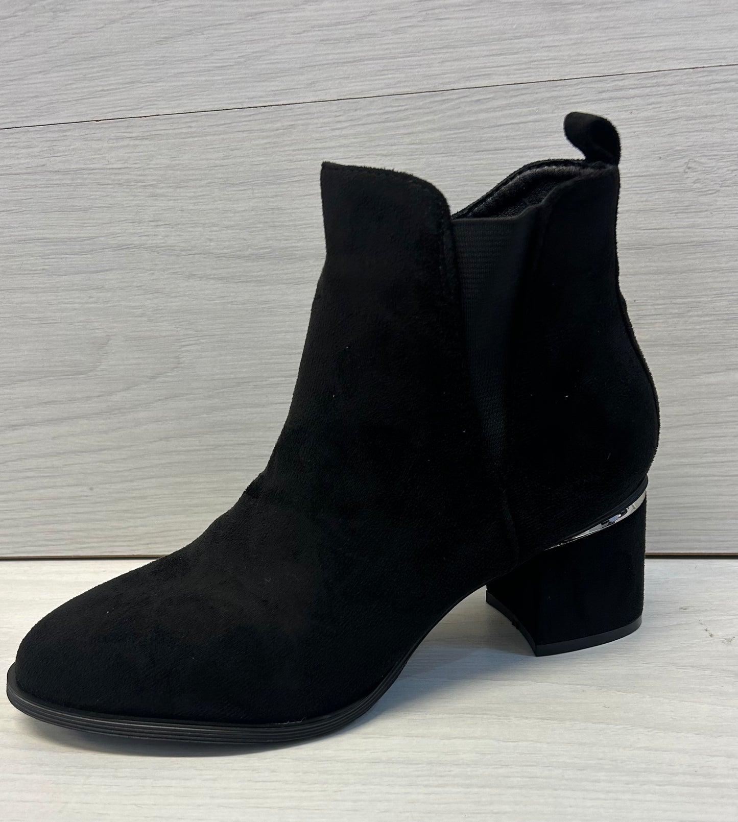 Black suede heeled boot