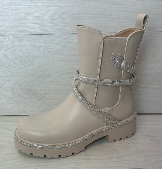 Cream diamanté snake boot
