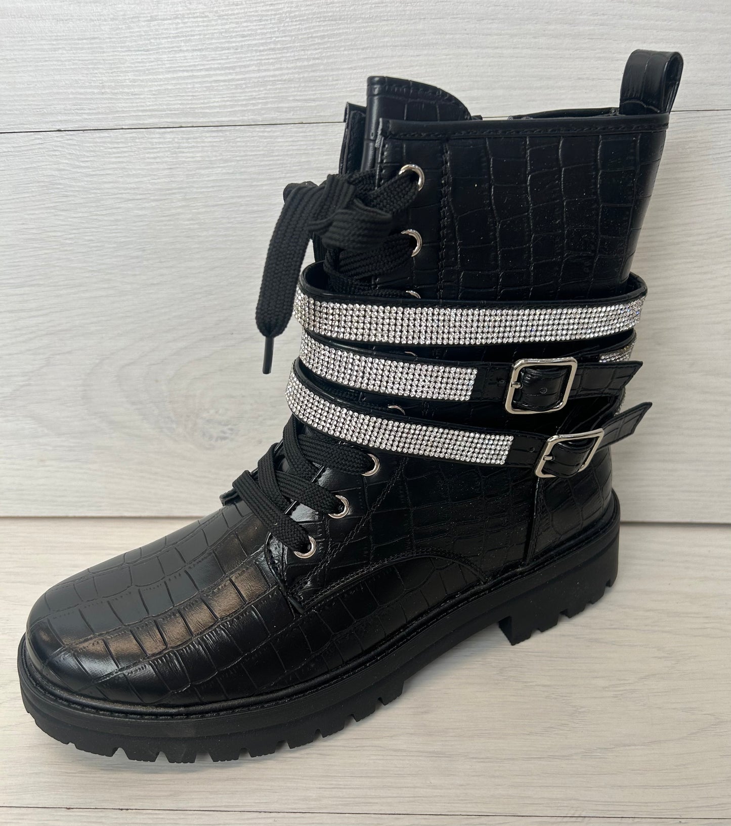 Diamanté military boot