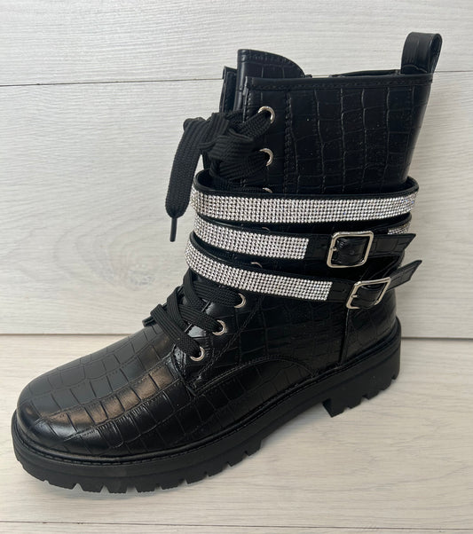 Diamanté military boot