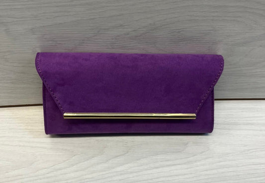 Purple suede clutch bag