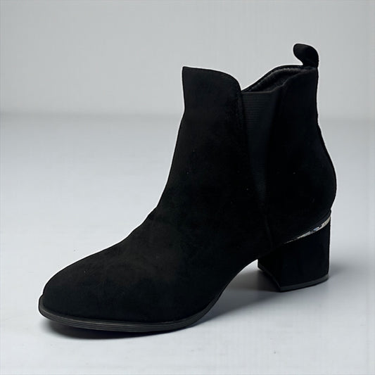 Black suede heeled boot