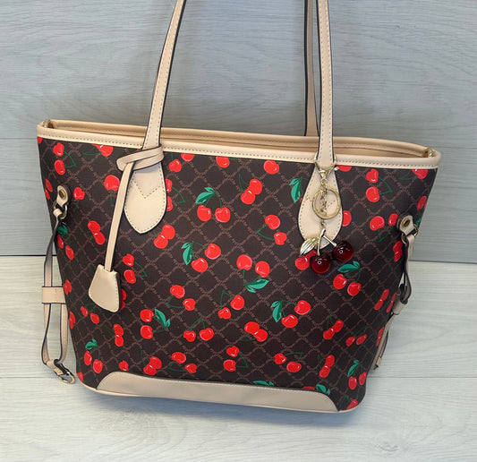 Brown cherry tote bag