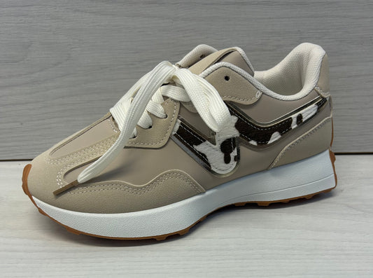 Cream/cow print trainer