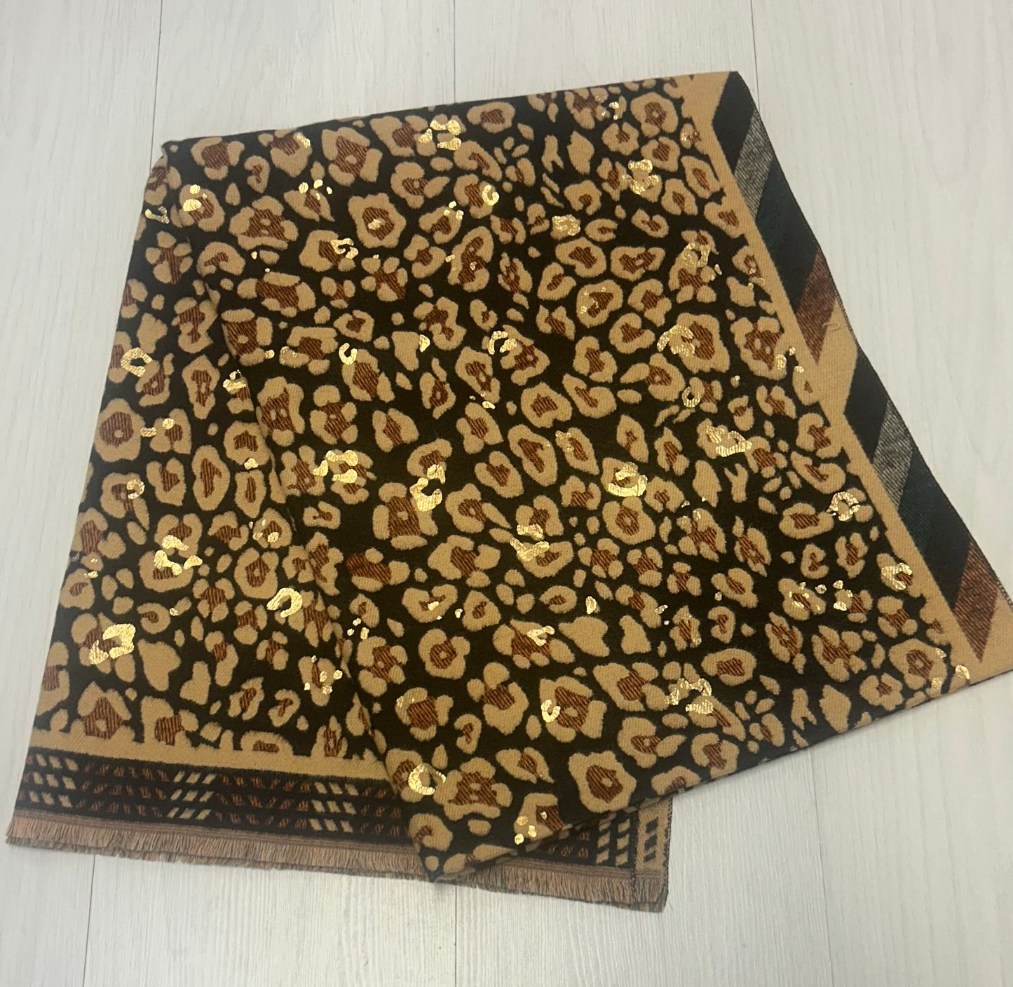 Gold foil leopard scarf