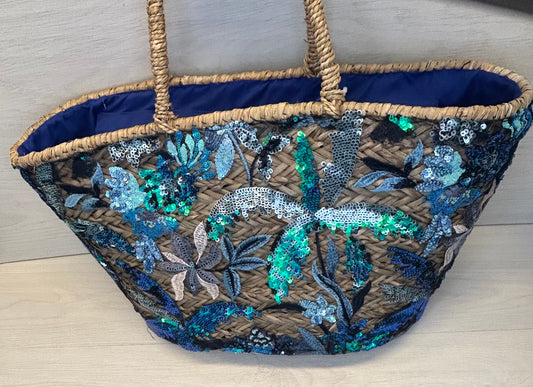 Blue embroided beach bag
