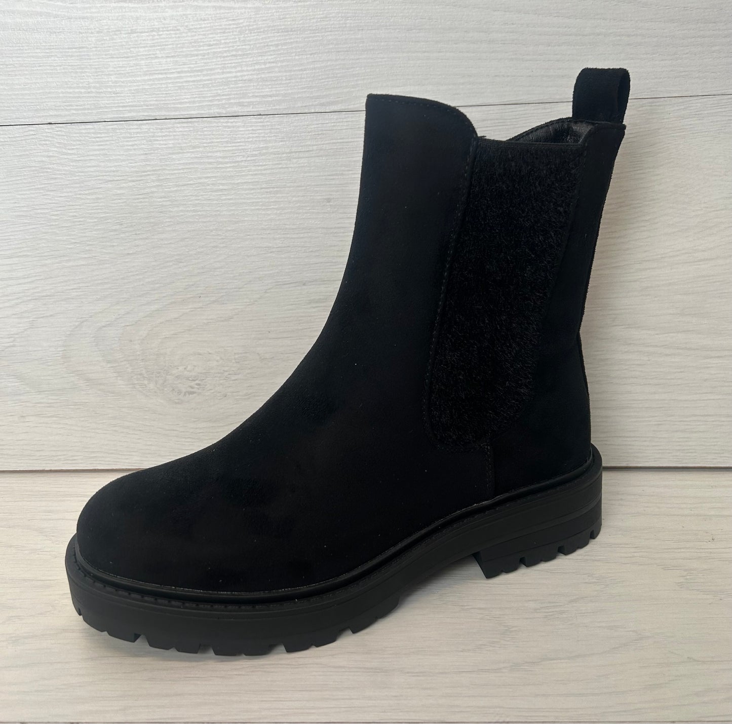 Black suede Chelsea boot