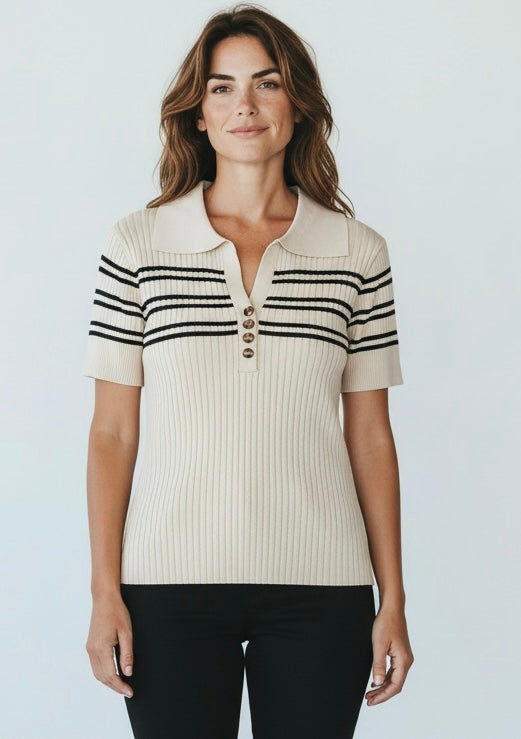 Beige ribbed knit tshirt