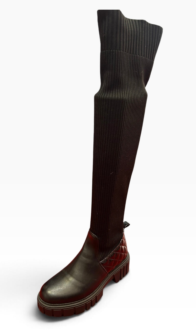Black stretch Knee length boot